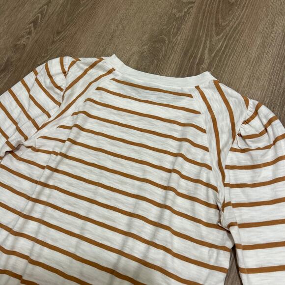 Veronica Beard Mason Stripe Puff Sleeve Baseball Tee White Caramel Size M - Picture 16 of 16